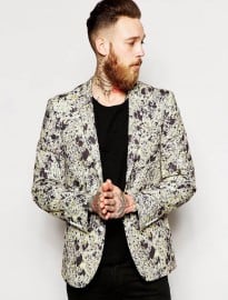 Asos Skinny Fit Blazer In Oil Print Co-ord