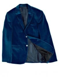 River Island Blazer In Blue Velvet