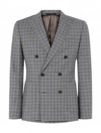 Light Grey Check Wool Double Breasted Jacket