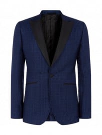 Navy Monogrammed Silk Jacquard Single Breasted Tuxedo Jacket