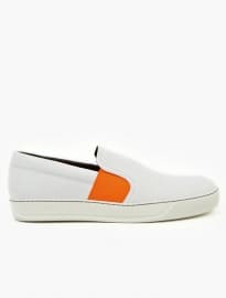 Lanvin Men’s White Nubuck Basket Slip-on Sneakers