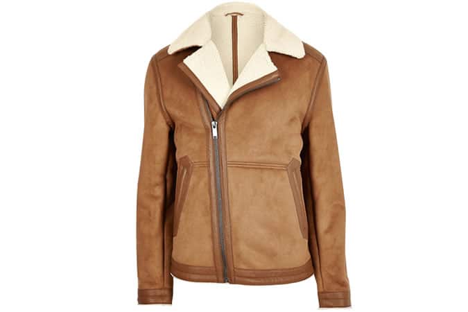 River Island Light Brown Borg Lined Biker Jacket