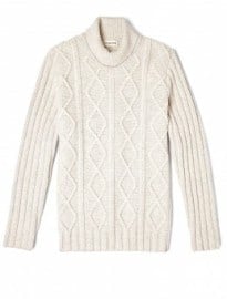 Universal Works Cream Soft Lambswool Aran Roll Neck Knit