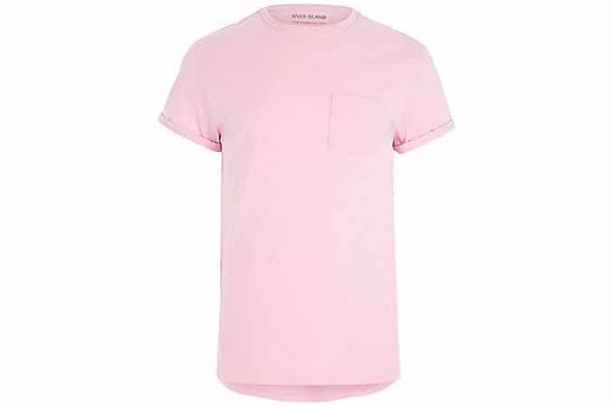 Light Pink Pocket Roll-Sleeve T-Shirt