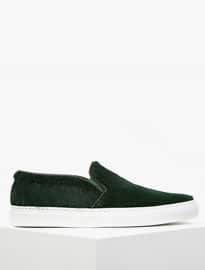 Slip-on Pony Hair Plain Dark Green Pony Hair