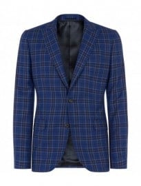 Blue Check Single Breasted Wool Suit