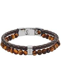 Fossil Tiger's Eye and Brown Leather Bracelet