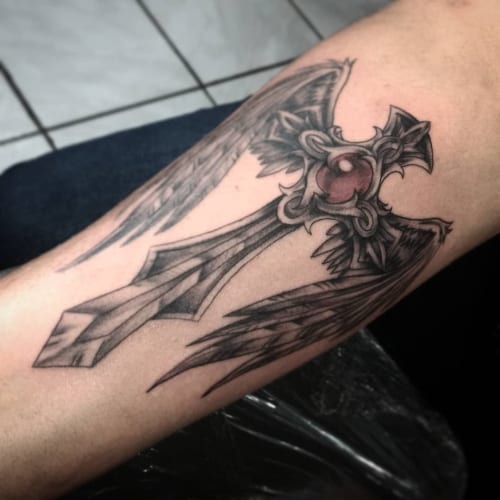 Crosses with Angel Wings Tattoo