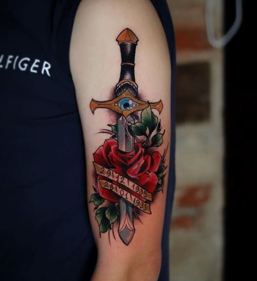 Dagger and Rose Tattoo