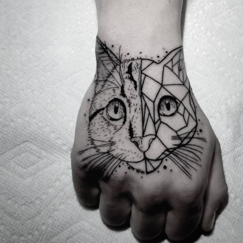 Geometric cat tattoo