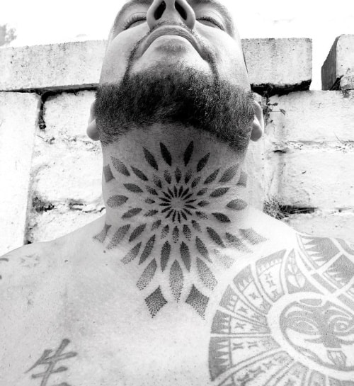 Geometric neck tattoo