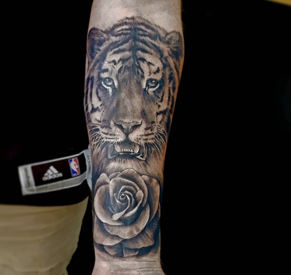 Tiger and Rose Tattoo