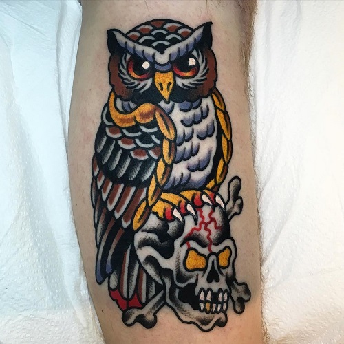 American Traditional Owl Tattoo