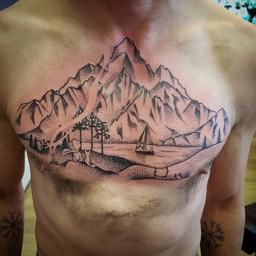Dotwork Mountain Tattoo