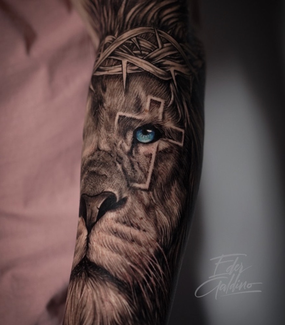 Cross and Lion Tattoo