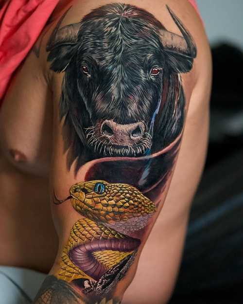 Realistic Bull Tattoo