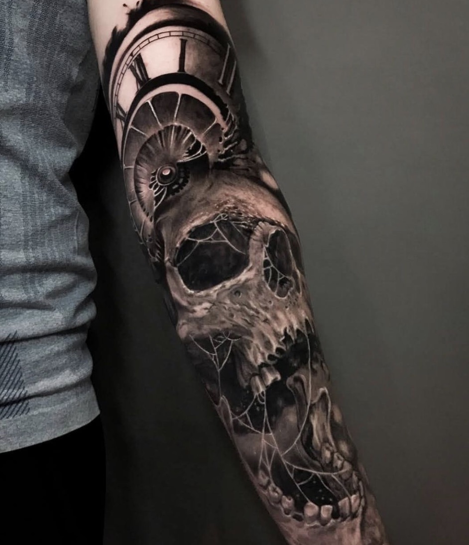 Skull and Clock Tattoo