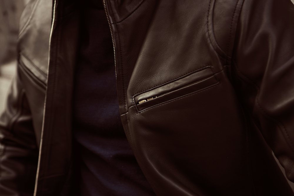 close up on a leather jackets