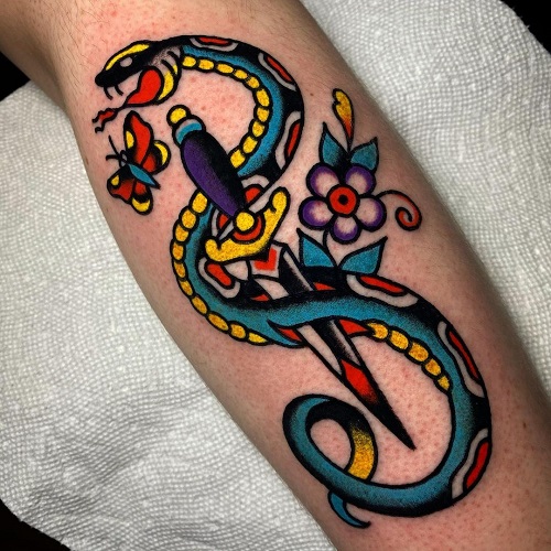 American Traditional Dagger Tattoo