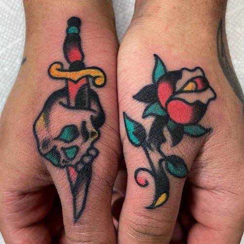 American Traditional Hand Tattoo