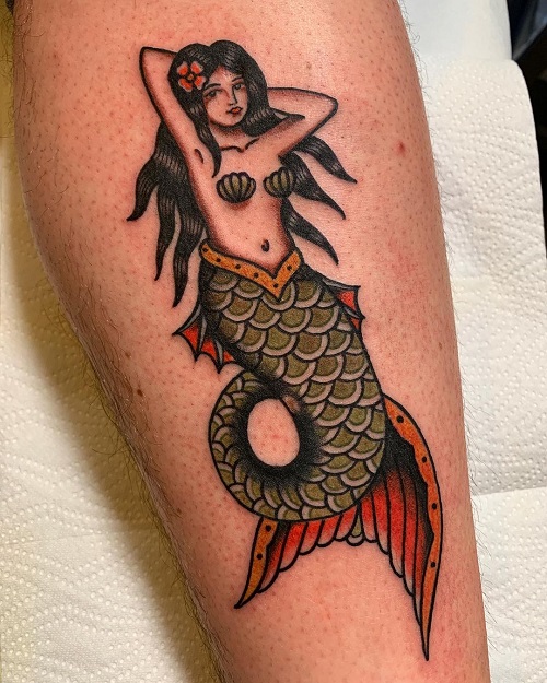 American Traditional Mermaid Tattoo