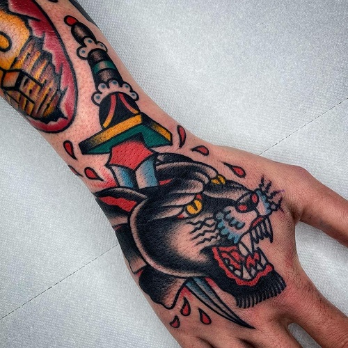 American Traditional Panther Tattoo