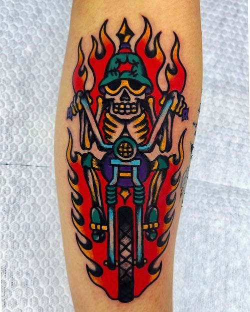 American Traditional Skull Tattoo