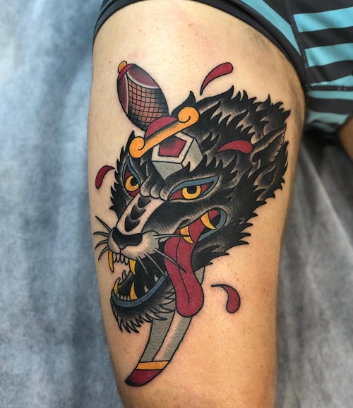 American Traditional Wolf Tattoo