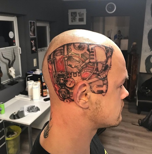 Biomechanical Head Tattoo