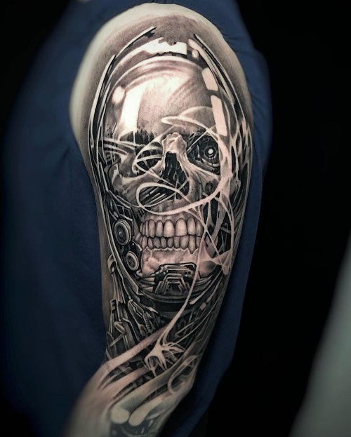 Biomechanical Skull Tattoo