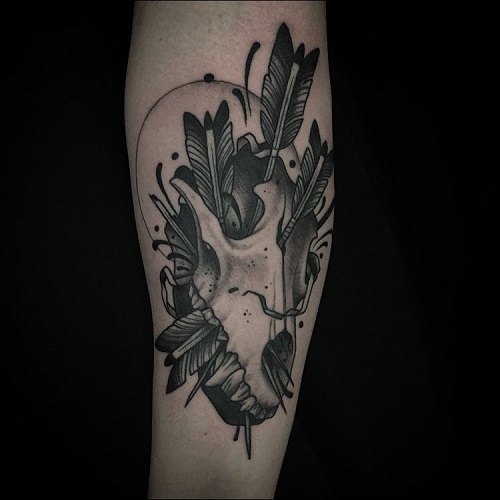 Deer Skull with Arrow Tattoo