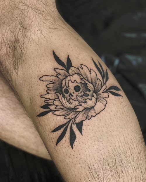 Skull and Flower Tattoo