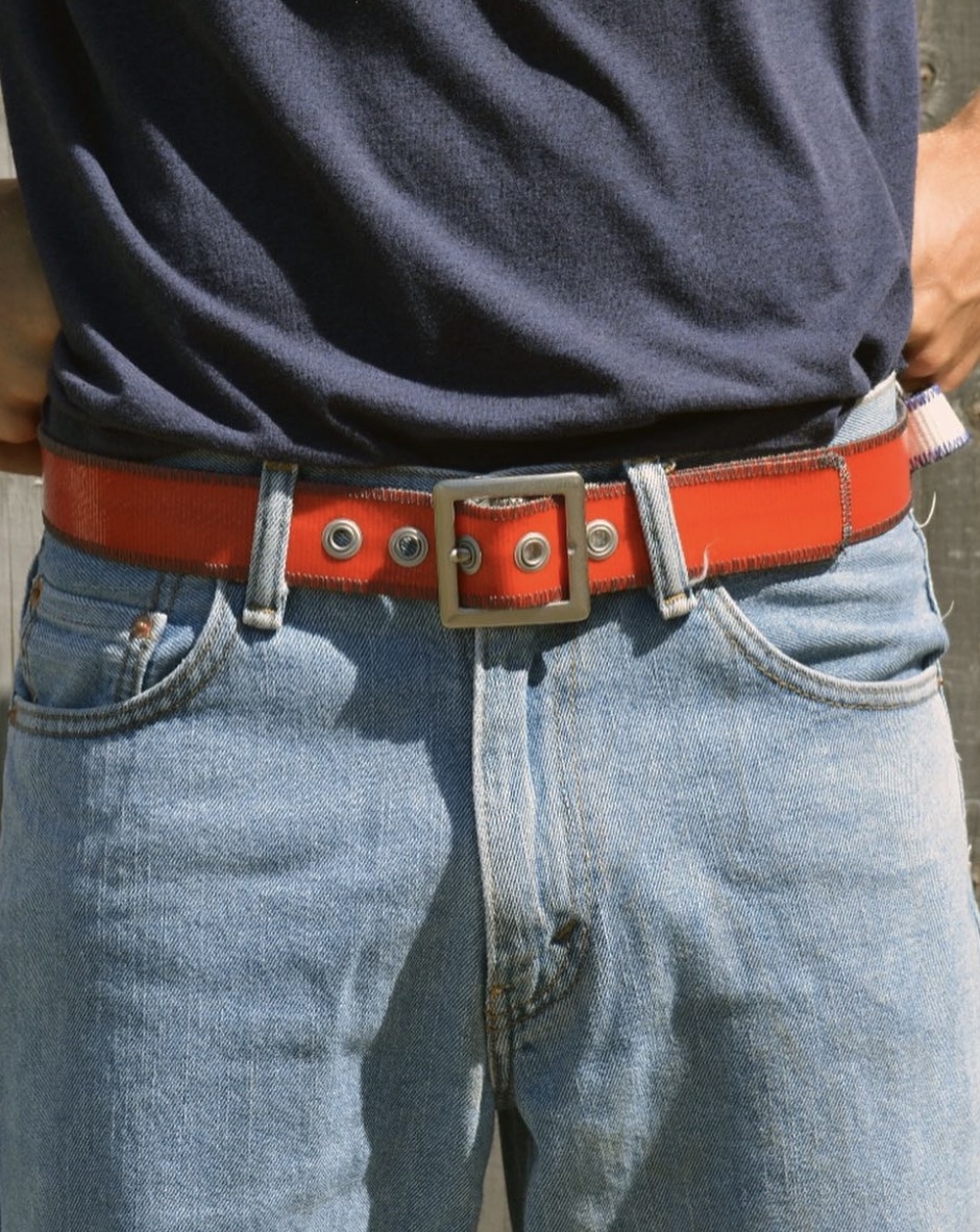 close up of a ribbon inlay belt