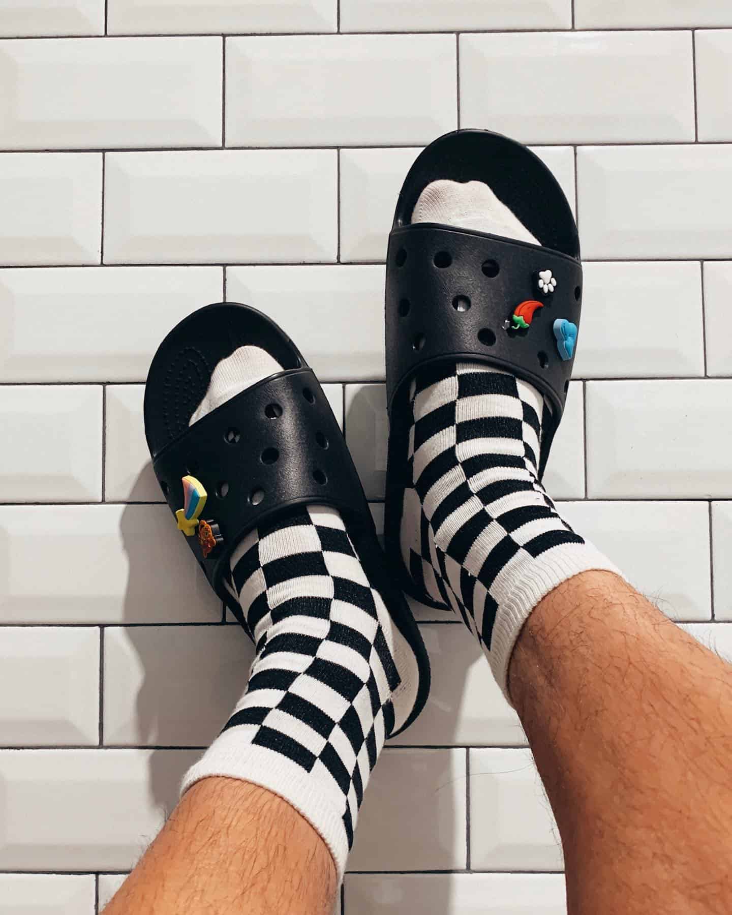 Classic Slides With Checked Socks