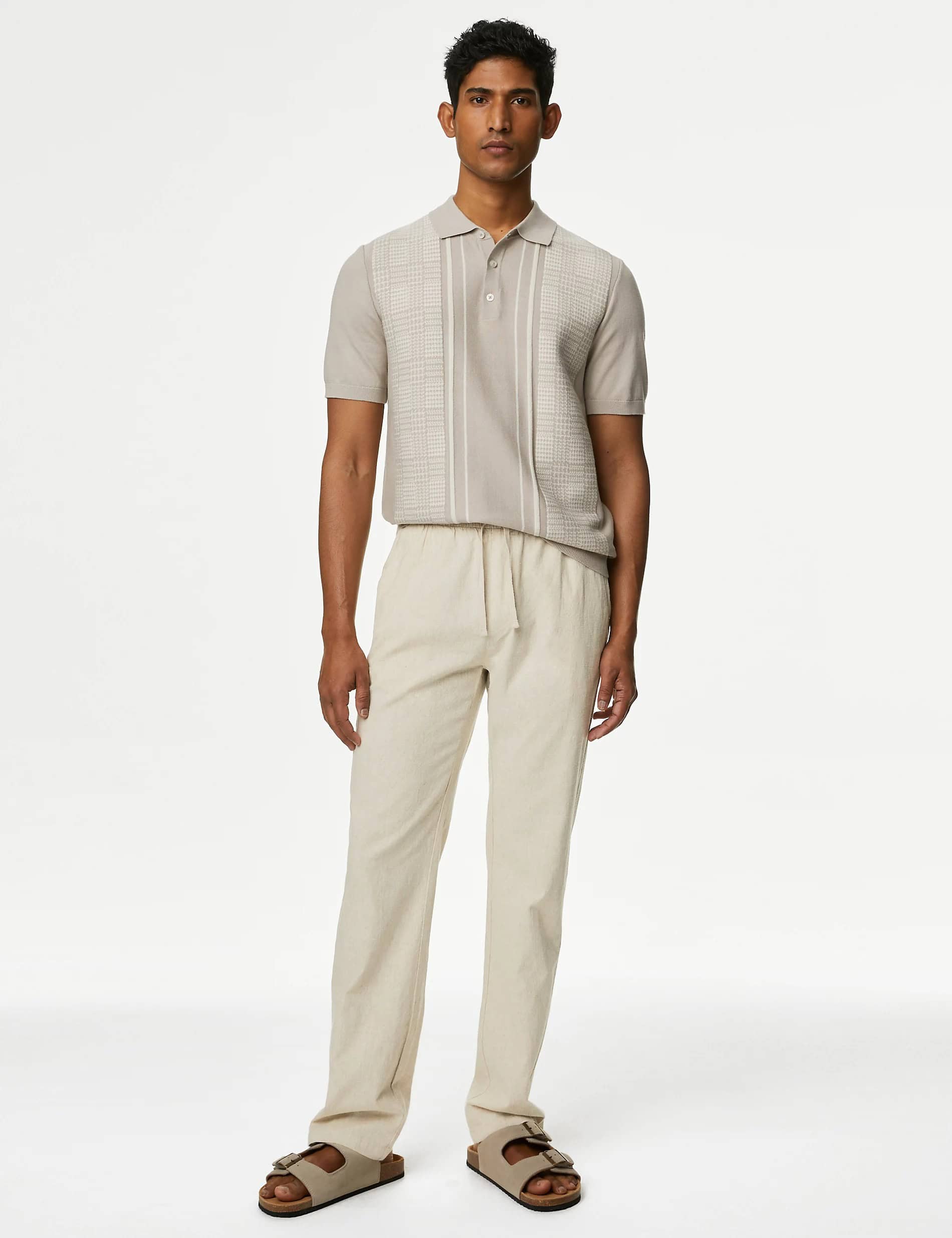 M&S COLLECTION Tapered Fit Linen Blend Trousers