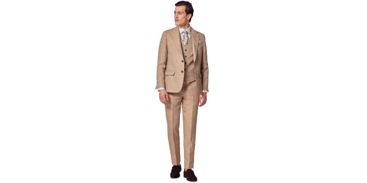 Hawes & Curtis Herringbone Linen 3 Piece  Suit