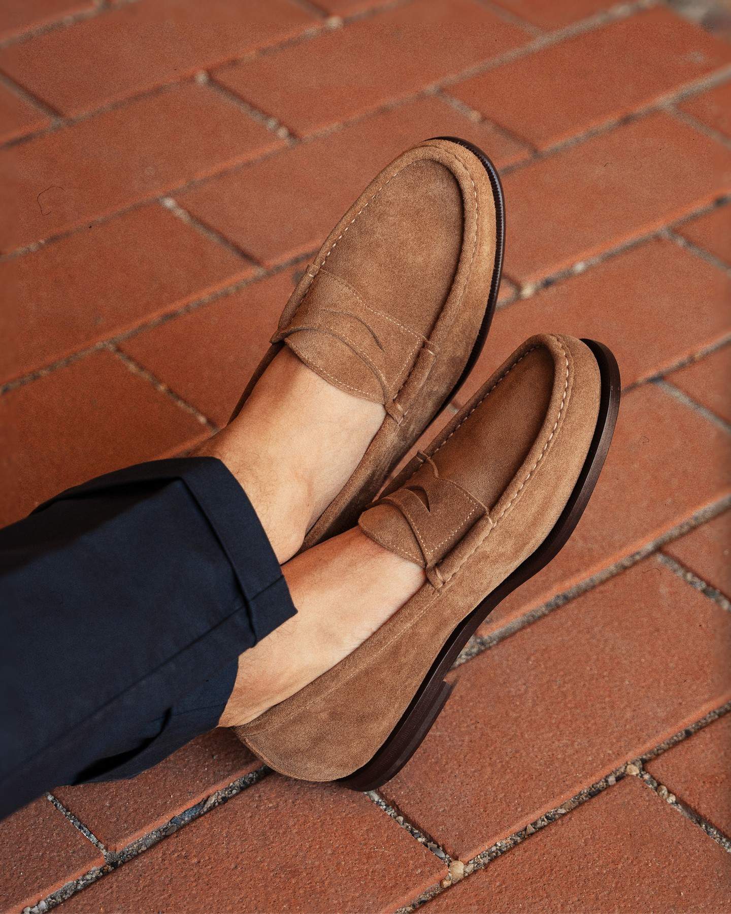 wearing a pair of Sfoderato penny loafers by velasca