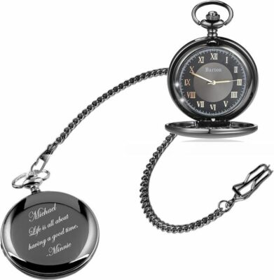 A and L Engraving Personalized Gunmetal Pocket Watch