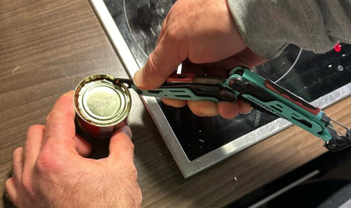 opening a can with a leatherman multi tool