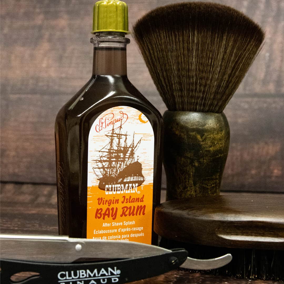 a bottle of clubman bay rum aftershave splash