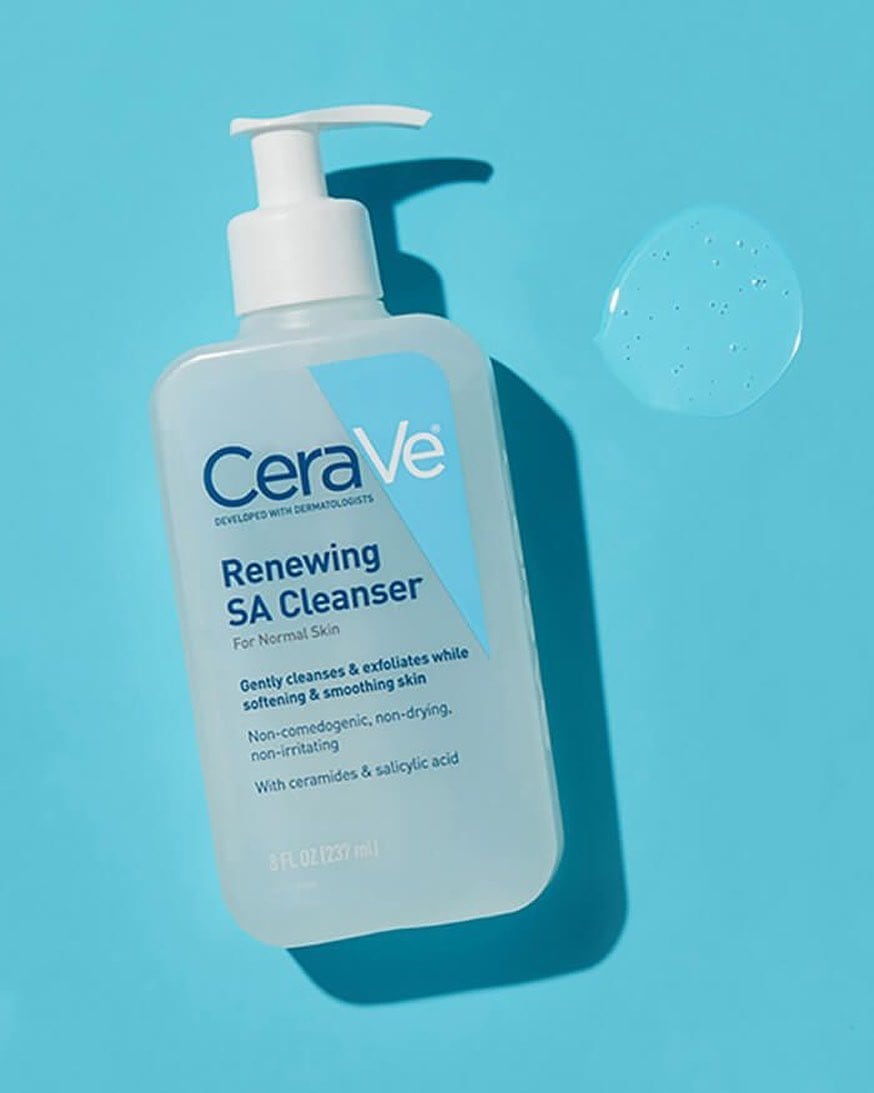 a bottle of cerave renewing SA cleanser