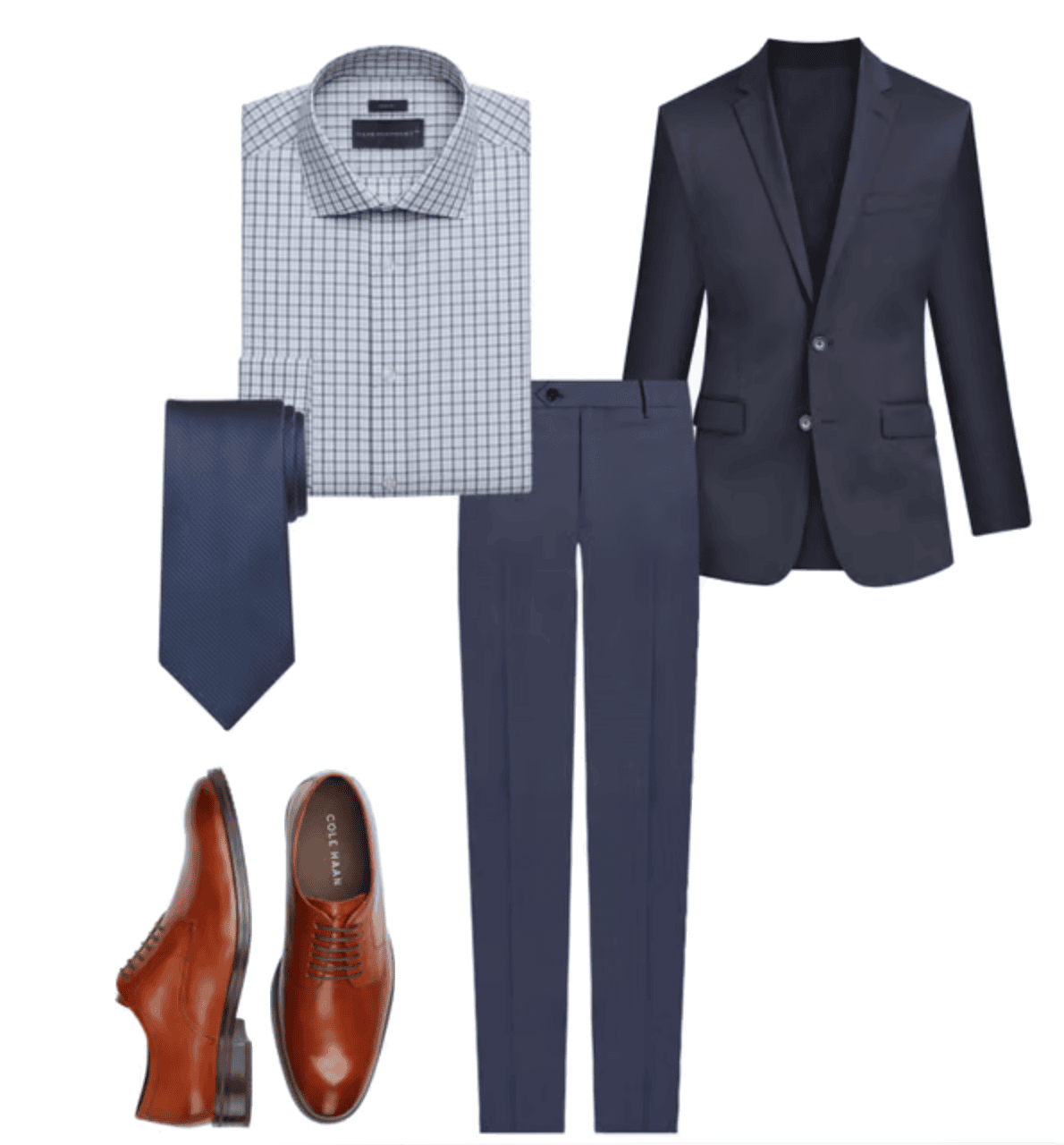 Flat lay of men's clothing that you could wear to a job interview