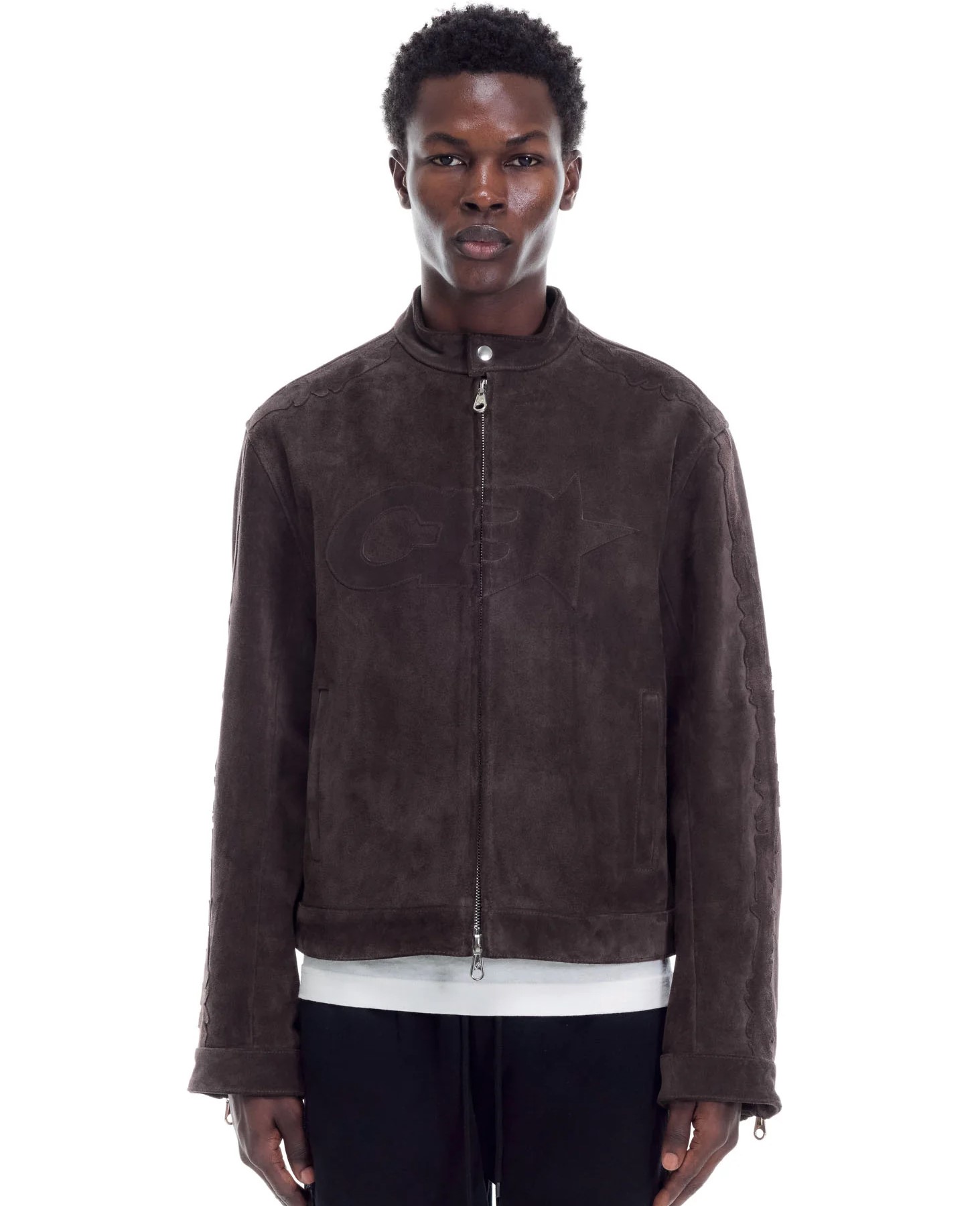 Cole Buxton Suede Decal Racer Jacket