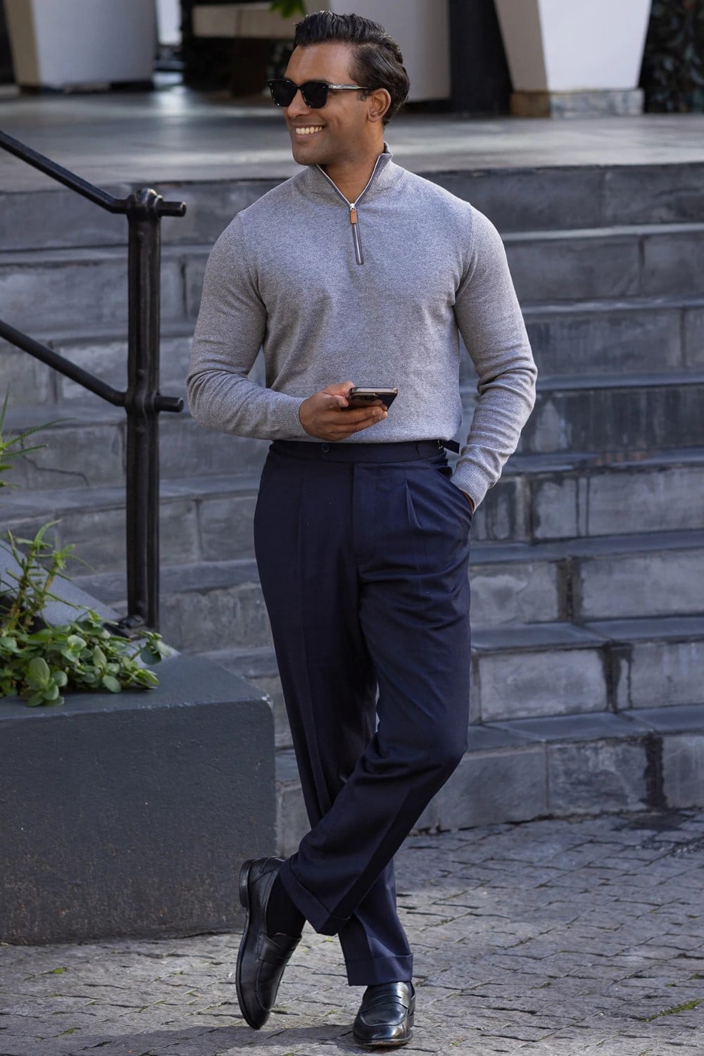 Collars & Co Luxury Touch Cotton and Cashmere Quarter Zip Sweater