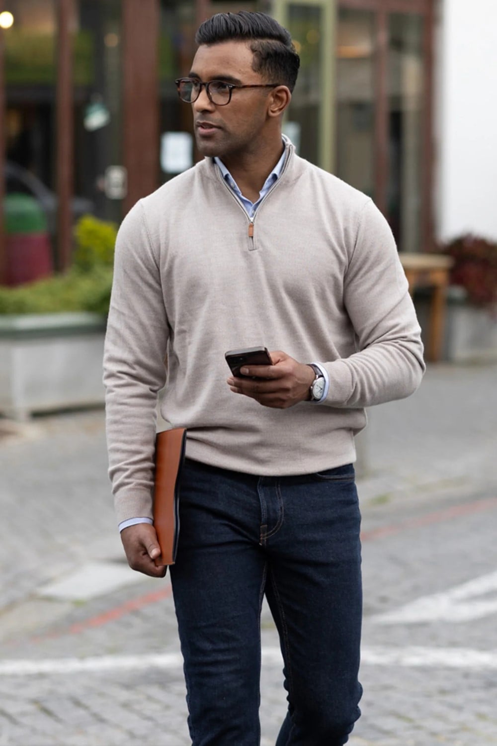 Collars & Co Cashmere Touch Australian Merino Quarter Zip Sweater