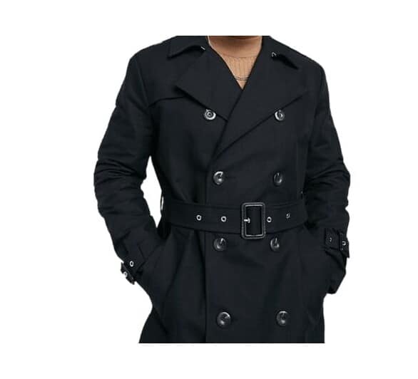 ASOS DESIGN shower resistant longline trench coat with belt in black Winter Coat 